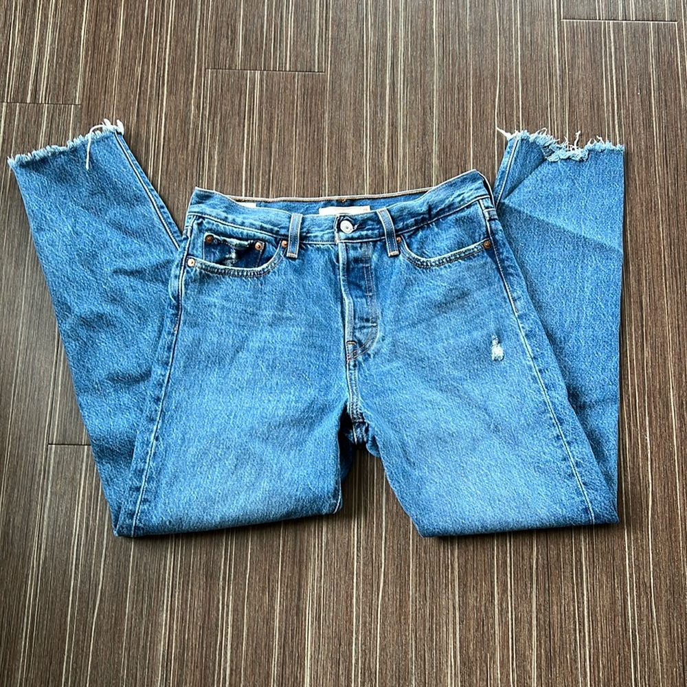Levi’s Wedgie Style Lightly Distressed Raw Hem Jeans